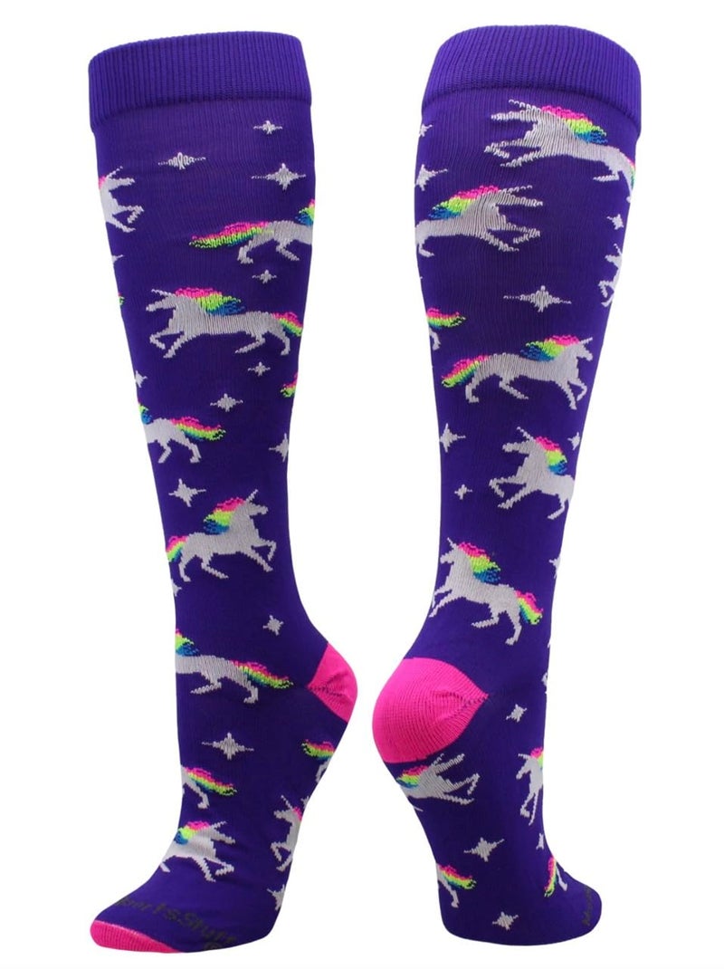 MadSportsStuff Rainbow Unicorn Sports Socks - Purple/Neon Pink - Medium - Purple/Neon Pink,Medium - Image 1